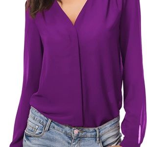 Urban Coco- NWT- woman dress top color is purple. Button up